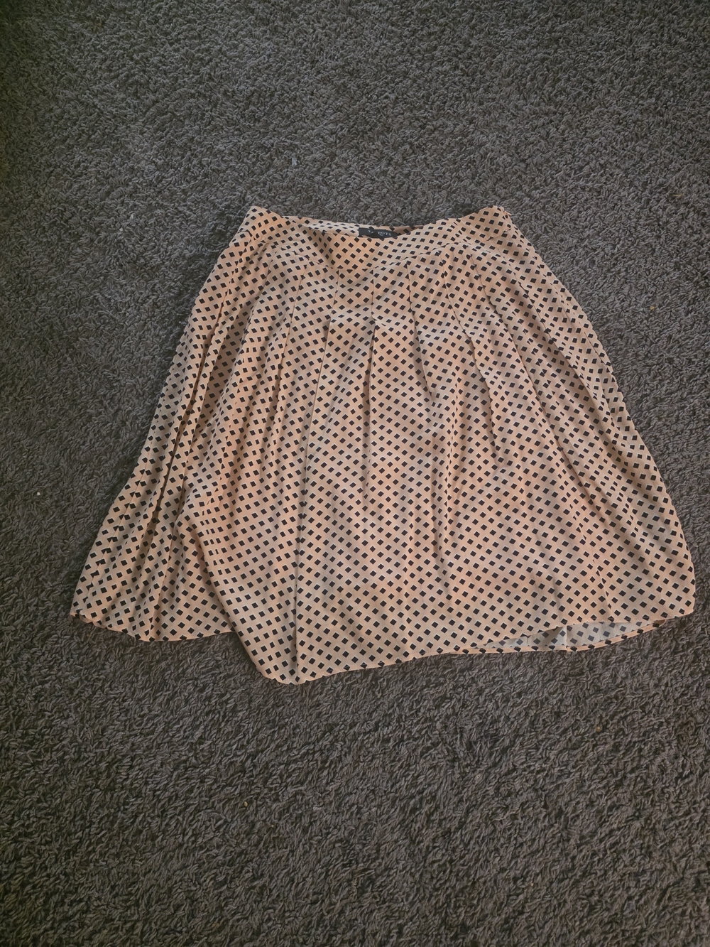 Pleated Polka Dot A-Line Skirt - Beige with Black Dots